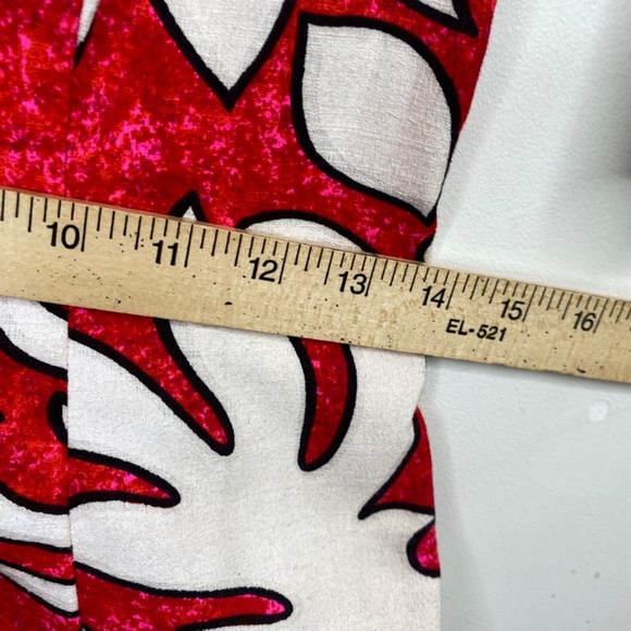 VTG Kimos Polynesian Shop Maxi Dress 8 Red Floral Flutter Sleeve Hawaiian Made - Picture 12 of 14